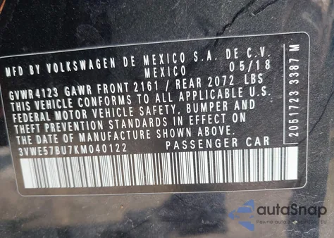 2019 Volkswagen Jetta 1.4T Sel из США, поврежденный, VIN 3VWE57BU7KM040122